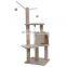 Custom Brand FBA Service White Short Plush Natural Sisal Cat Tree Tower Condo Play House Wood Cat Climbing Tree