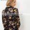 Black Floral Print Women Bomber Jacket