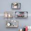 Decorative Nordic style iron art hanging wall mounted storage shelf with wooden board