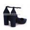 wholesale navy suede court shoe with ankle strap women block heels sandals shoes lady footwear