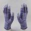 purple and white polyester knitted PU fingers coated safety work gloves anti-dirt breathable comfortable flexible