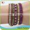 Pink Stone Bead Mix Heart Charm Brown Genuine Leather Wrap Bracelet