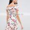 Floral Printed Ruffle Offer Shoulder Petite Skater Ladies Western Dress Designs