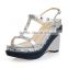 Super high heel large size women Silver wedged sandals with platform