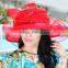 3 Layer Sinamay Organza Church Hats Of Red Color Match With Dress