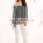 Blouses latest fashion design women clothing Multicolor Print Off The Shoulder Split Sleeve Blouse