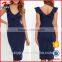 2016 Latest Ruffle Navy Blue Bodycon Midi Dress Designs                        
                                                Quality Choice