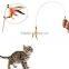 Aimigou NEW Steel Wire Kitten Cat Toy Feather Rod Teaser Bell Play Pet Dangler Wand