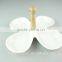 Snack White Ceramic Plate Dinnerware Plates Flower Shaped With Wooden Handle