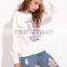 White Slogan Print Raglan Sleeve Sweatshirt Round Neck 100 French Terry Printed Sweatshirt Custom Logo Whosale