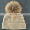 Fashion warm style ladies cashmere winter hats with fur pom pom