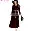 Retro Vintage Dark Blue Velvet Dress Women Long Sleeve Collar Dresses