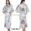 Women's Peacock Print Half Sleeve Silk Kimono Bridesmaid long Robe Nightgown