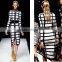 2015 sey women party dress new girl knitted rayon front zipper plaid white black knee-length long sleeve bandage dress