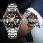 SINOBI Charming Luminous Watch For Man Full Stainless Steel Band Quartz Movement Wrist Watch Chronograph WatchS9720G
