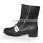 Genuine Leather Wholesale Black Shoes Factory Boots Stylish Front Metal Strap Stud Half Boots Autumn Winter Boots Women