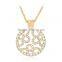 New Trendy Hollow Out Long Chain Necklace Round Gold Plated Rhinestone Pendant Necklace for Women Jewelry Gifts