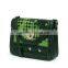 Promotional price green lock handbag fashion lady woven leather shoulder bag