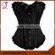 401001 Woman Satin Overbust Steel Boned Ribbon Black Corset UK