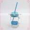 Hot Sale 16oz Frosted Glass Mason Jar with Lid and Straws, Glass Drinking Jar with Decal