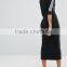 2017 Wholesale Best Selling Crew neck Raglan sleeves Ribbed cuffs retro styles Black Three Stripe Midi Dress