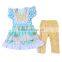 Plain puffy kids ruffle 2pcs outfits summer childrens ruffle pants outfit