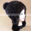 Wholesale hand made lady knitted mink fur fox fur pom pom hat for women