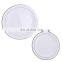 Wedding Disposable Plastic Plate and Silverware Combo Set, White/Silver Rim Plates, Silver Silverware