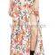Hot Sell Flower Print Front Split Maxi Skirt Fancy Skirt Top Designs