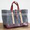 Custom high quality waxed canvas tote bag with leather handles unisex
