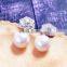 Fashion big pearl earring with zircon flower shape sterling silver jewelry in yiwu