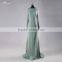 RSE717 Elegant Chiffon Green Long Sleeve Sexu Back Open Evening Dress