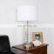 Luxury Slub Crystal Table Lamp for Hotel Villa with Copper Base White Linen Lampshade