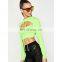 Neon Green gym workout top custom logo printed ladies crop top pullover cotton sexy ladies plain sweatshirts hoodies for women