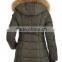 woman down jacket with real natural fur collar and hood,fashion army green jacket