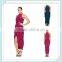Lady's silk crepe de chin long drape evening dress