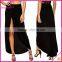 Women rayon solid black high side slit sexy skirt long