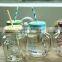 glass drinking tumbler with lid, clear glass mason jar
