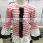 2016 pretty customized girls clothing set pink white stripe top ruffle pant clothing set