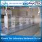 Chemistry laboratory wall bench with reagent shelf and steel overhead cabinet