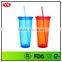 promotional insulated double wall 24 oz plastic tumbler with straw