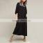 Asian Japan black half sleeve kimono kaftan kebaya plaid print pleated maxi long dress