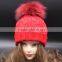 2015 coolorful knitted woolen hat with fur pompoms