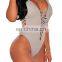 Women V Neck Lace up Bathing Suit High Cut One Piece Swimsuit Monokini