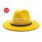 21style England Style Men Felt Jazz Fedoras Women Church And Party Hats Big Wide Brim Ladies Couple Fedora Hats With Metal Chain