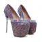 Fashionable Sequined Thick Platform High Heels Ladies Sandal and Glitter Design Shoes Women Sexy PU Rubber PK Daily Wear