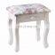 White Flora Dressing Table Stool Padded Cushion Vintage Piano Chair Padded Makeup Seat