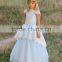 LBFG11 Dreamlike Light Blue Ball Gown Cap Sleeve Wedding Party Gown Appliqued Floor Length Long Tulle Flower Girl Dress Pattern