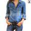 2015 vintage casual blue jean shirt tops blouse women long sleeve denim jacket JXQ911