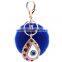 8 Colors 8cm Rabbit Fur Ball Keyrings Key Chain Rhinestone Crystal Keychain Women Fur BlueEye Pom Pom Keychain